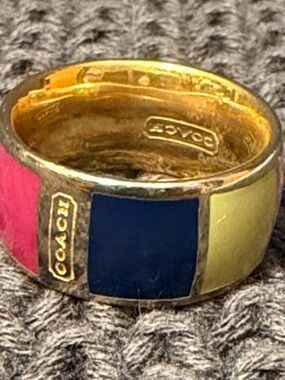 Coach Legacy Enamel Colorblock Gold tone Ring  EUC